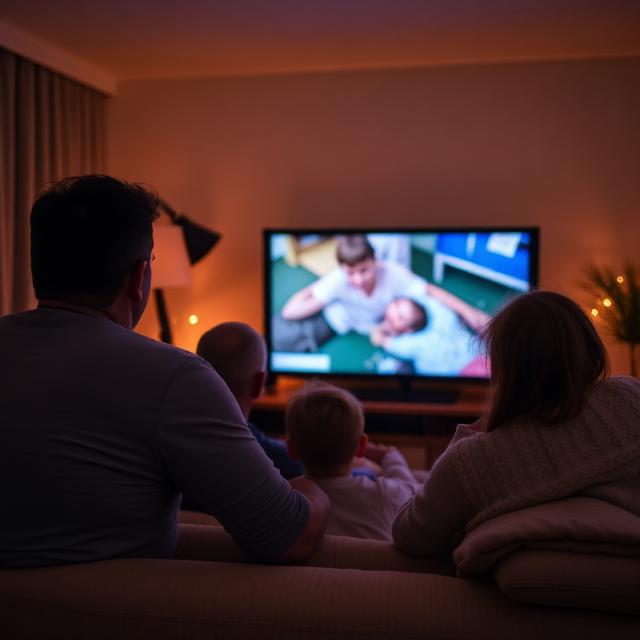 family watching tv